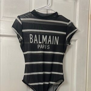 Balmain Black and white  Bodysuit with Striped Pattern
New WOT snap closure